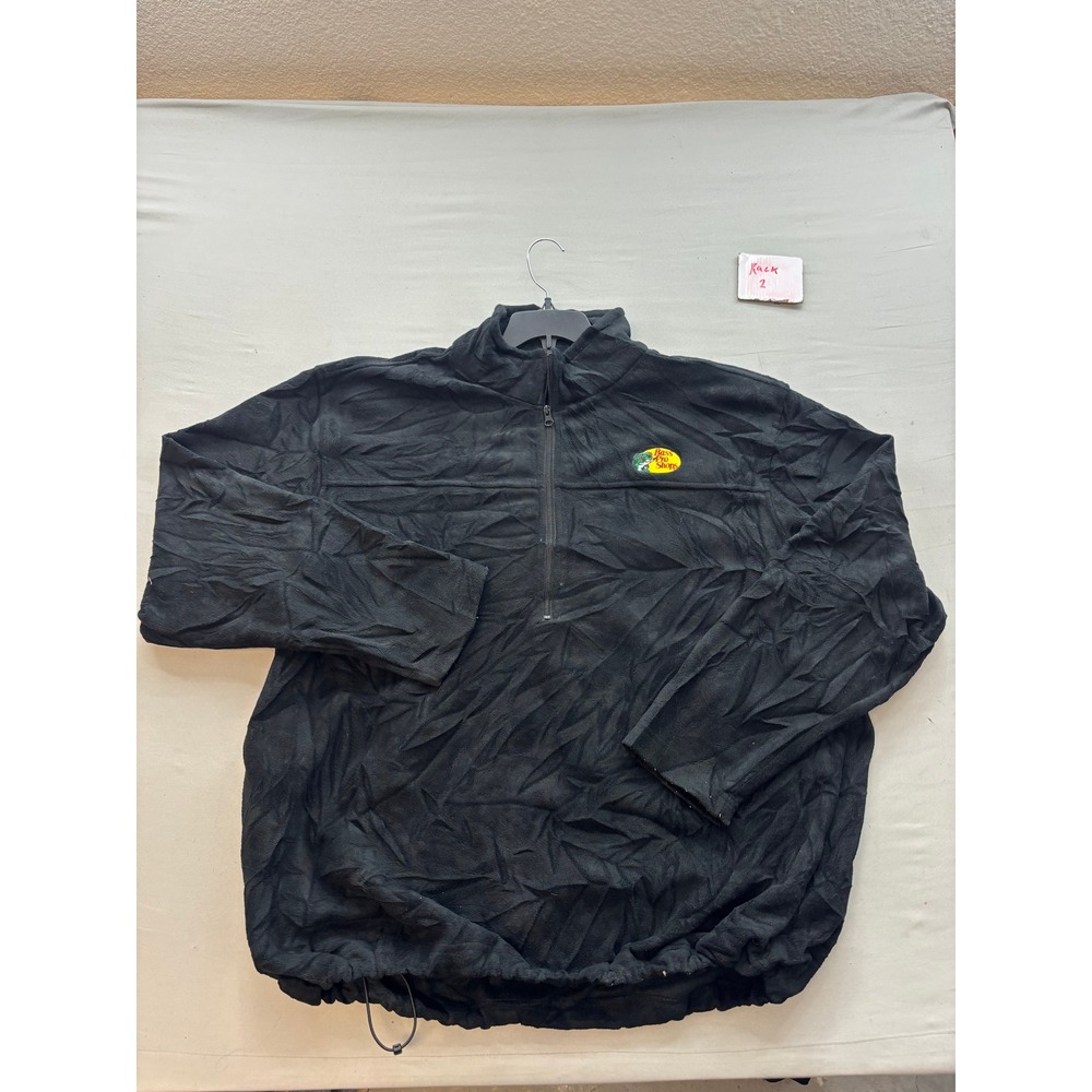 Bass Pro Shops Mens 2XL Black Fleece Quarter Zip Pullover Jacket Logo